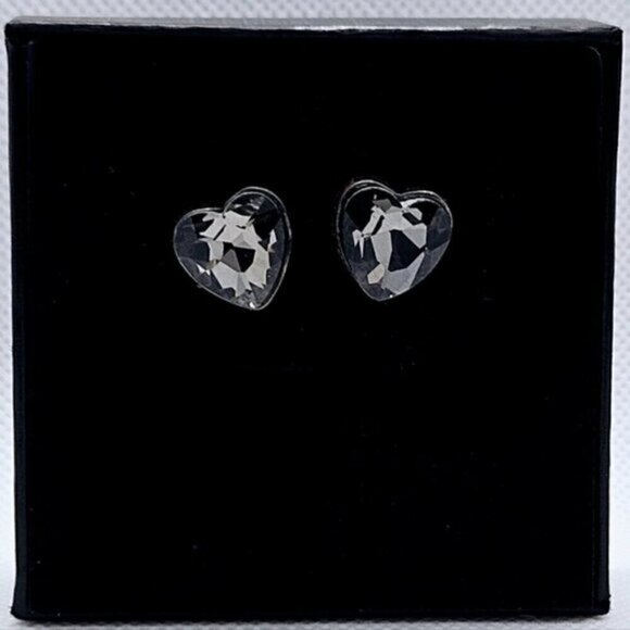 Black Smoky Heart Crystal Earrings - Picture 2 of 3